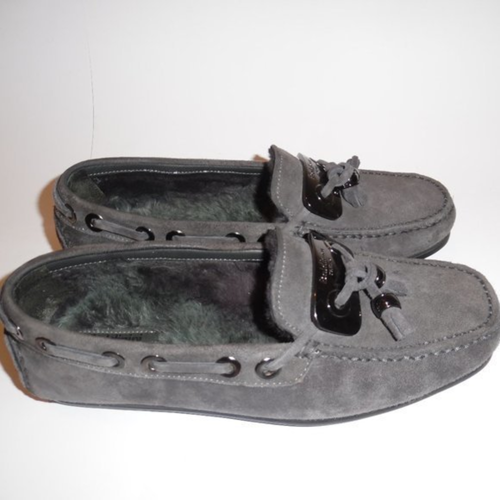 Baldinini Shearling Sheepskin Suede‎ Fur Moccasins Shoes Slip On Loafers